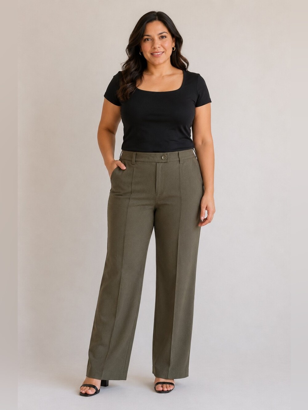 Talbots 14 Long Classic High-Rise Wide-Leg Pants in Olive